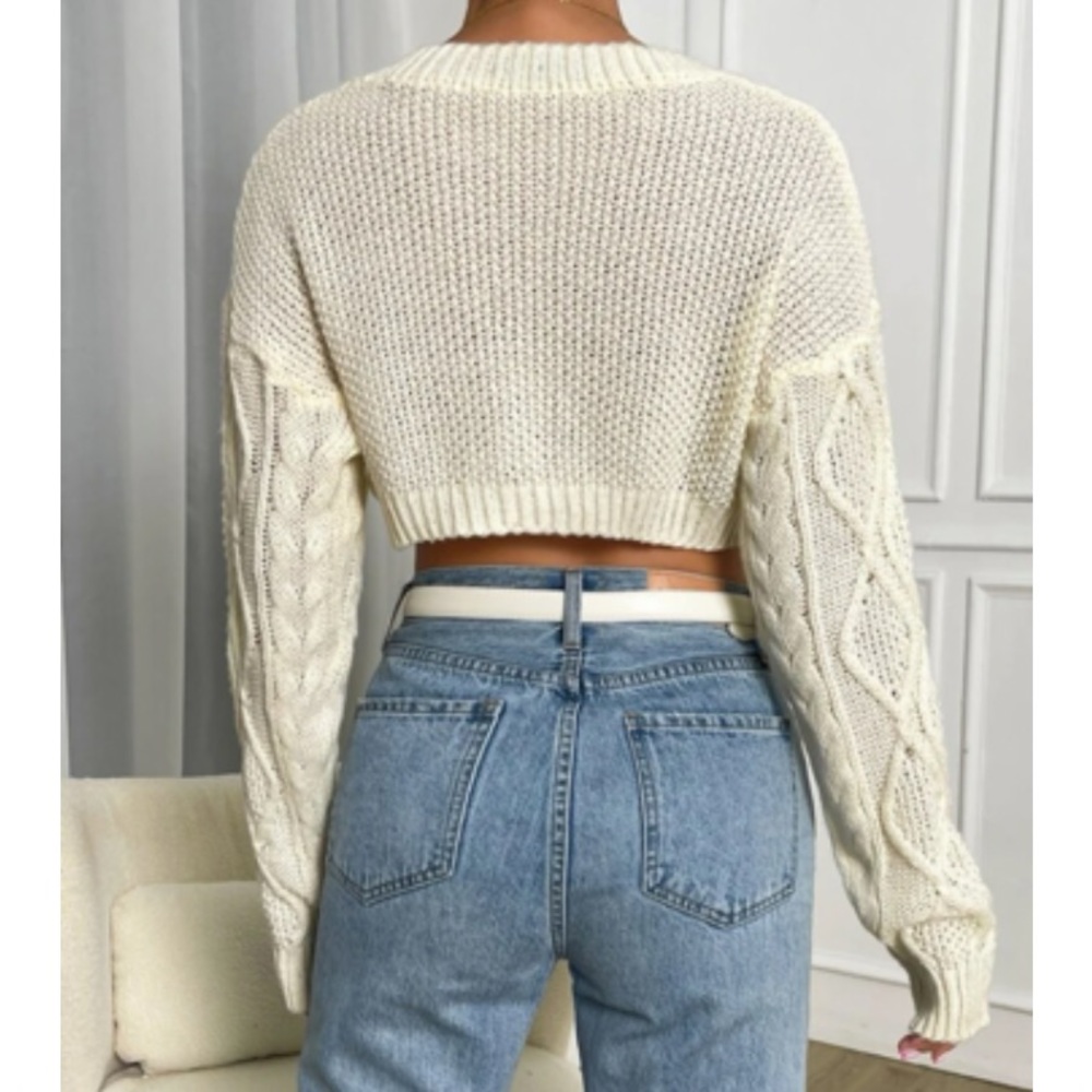 Cozy Cable Knit Crop Sweater Top - Picture 3 of 6